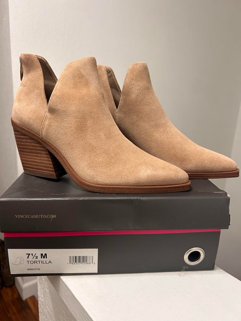 Vince Camuto Tortilla Beige Suede Cutout Ankle Booties